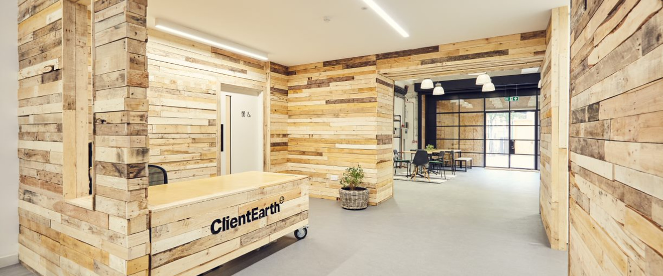 office interior styled with sustainable reclaimed wood timber