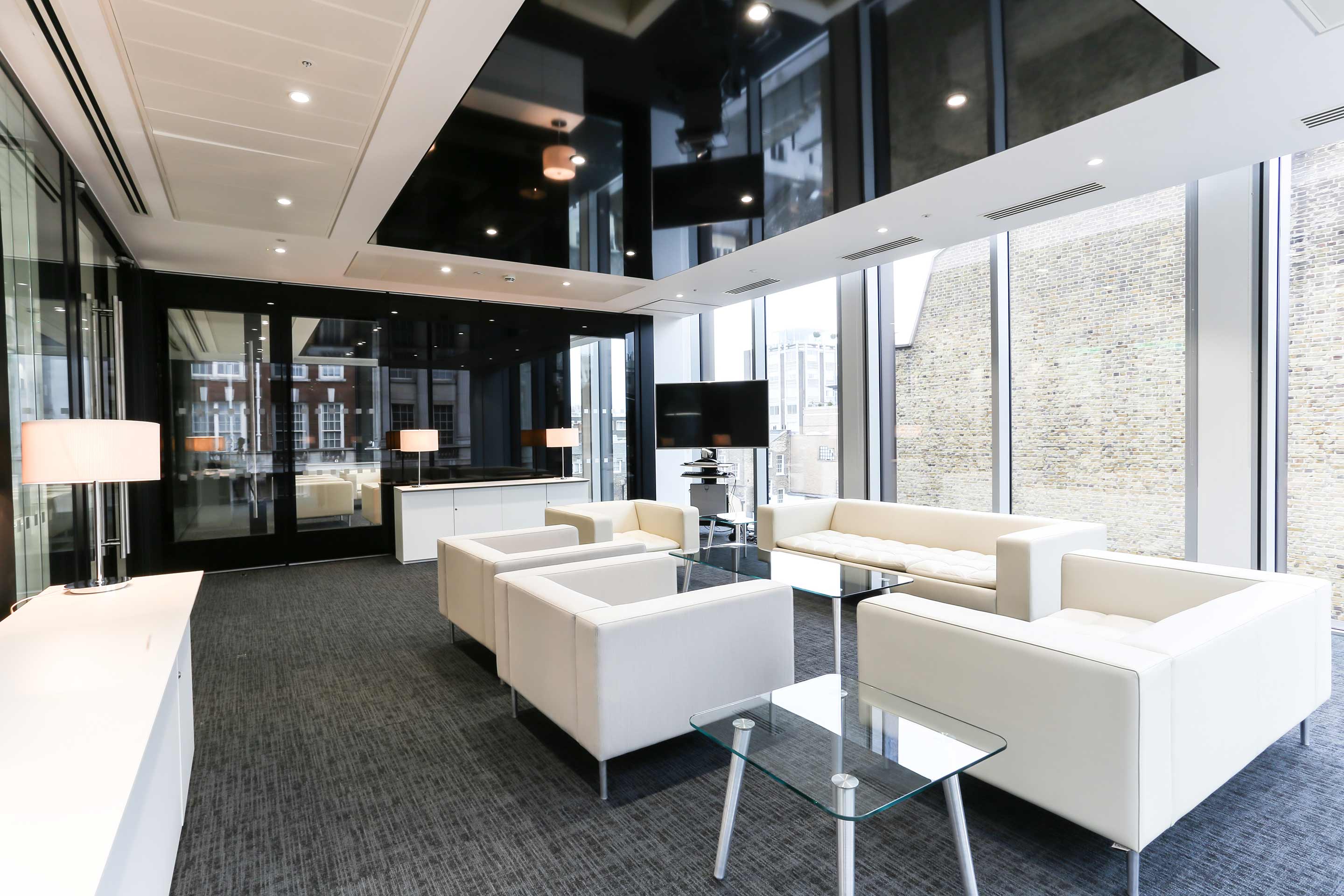 Soft leather seating in Arrowgrass' workspace