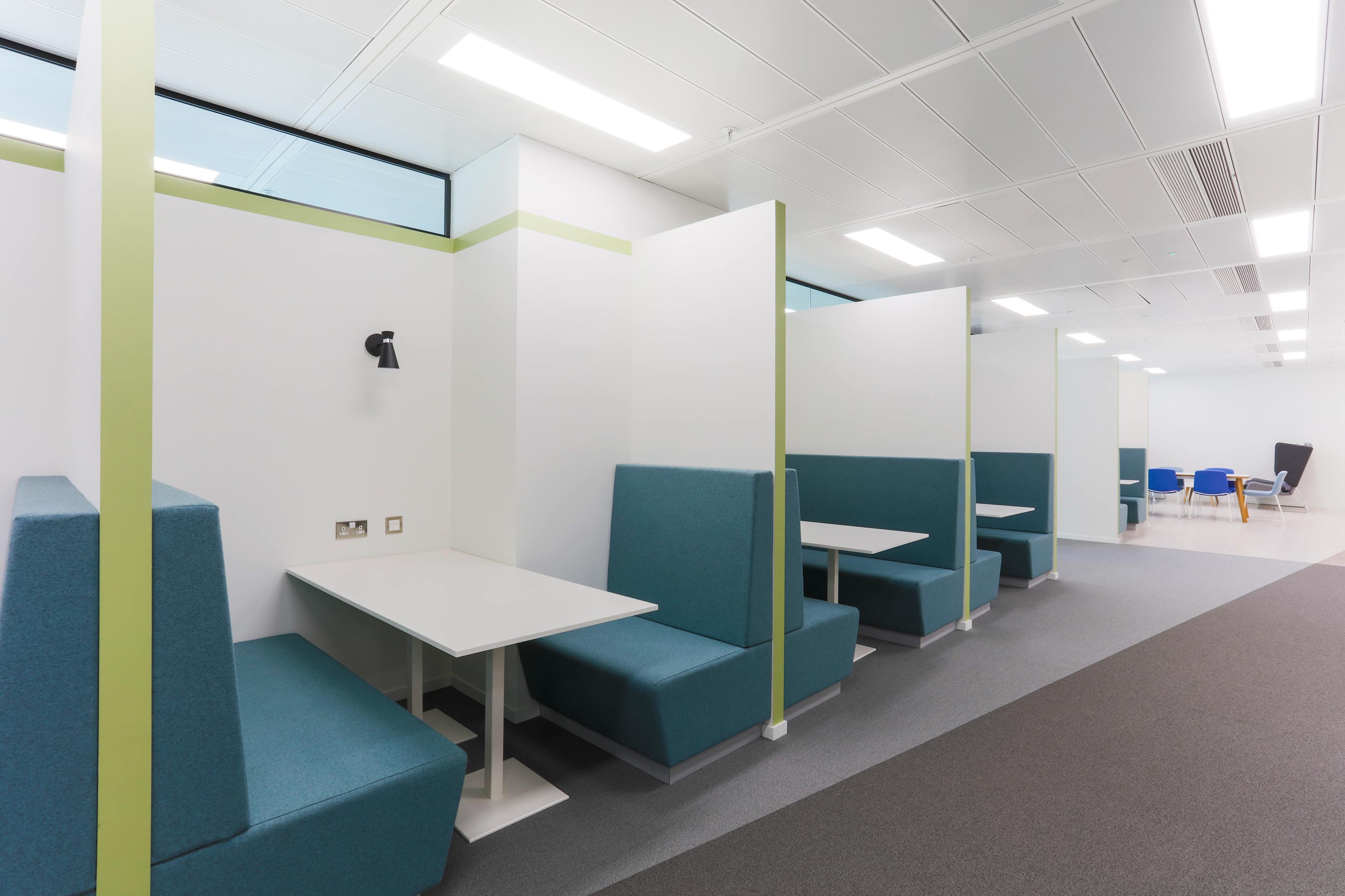 Collaboration and meeting booths incorporated into the design