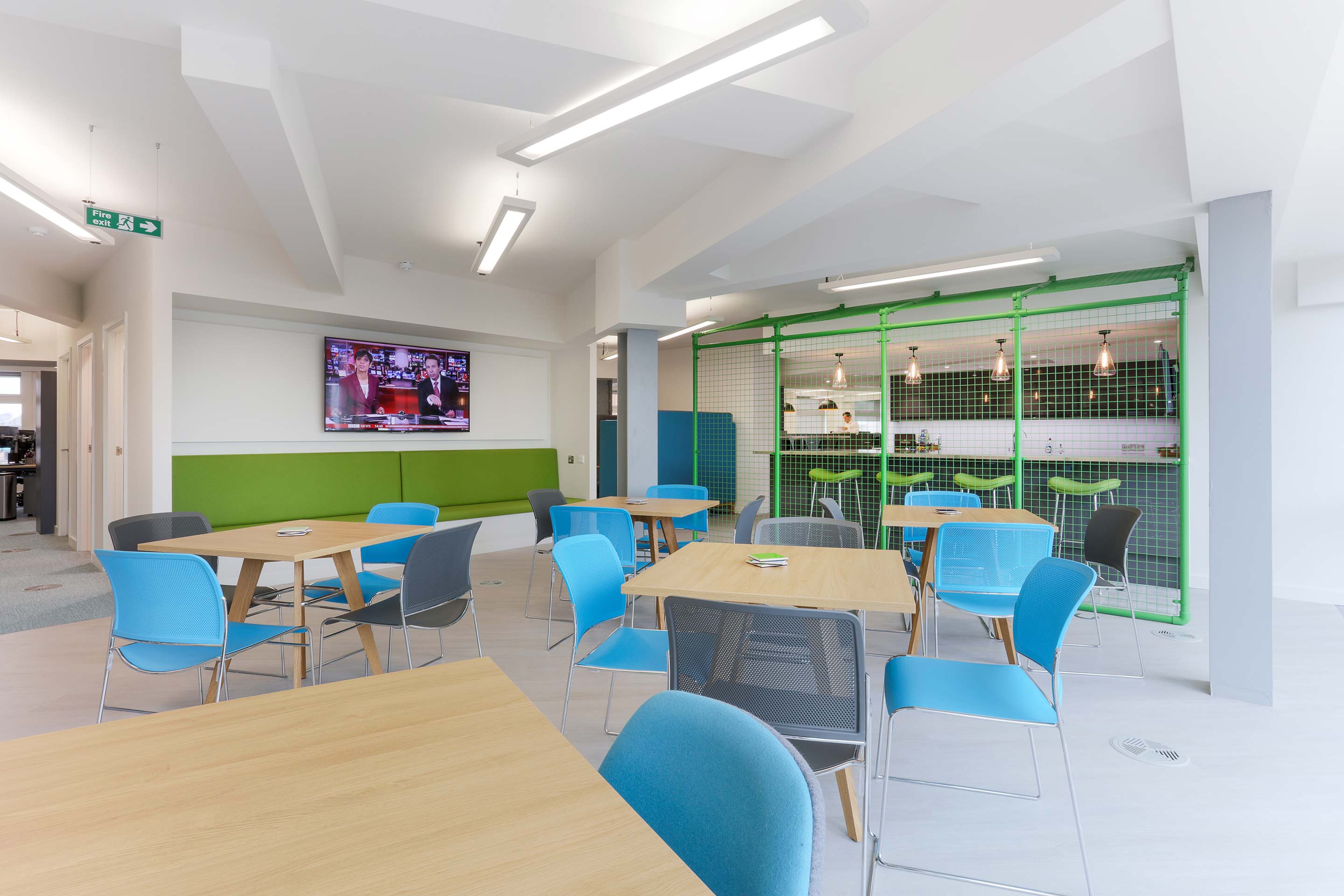 Cafe style seating in FDF's new kitchen and social space