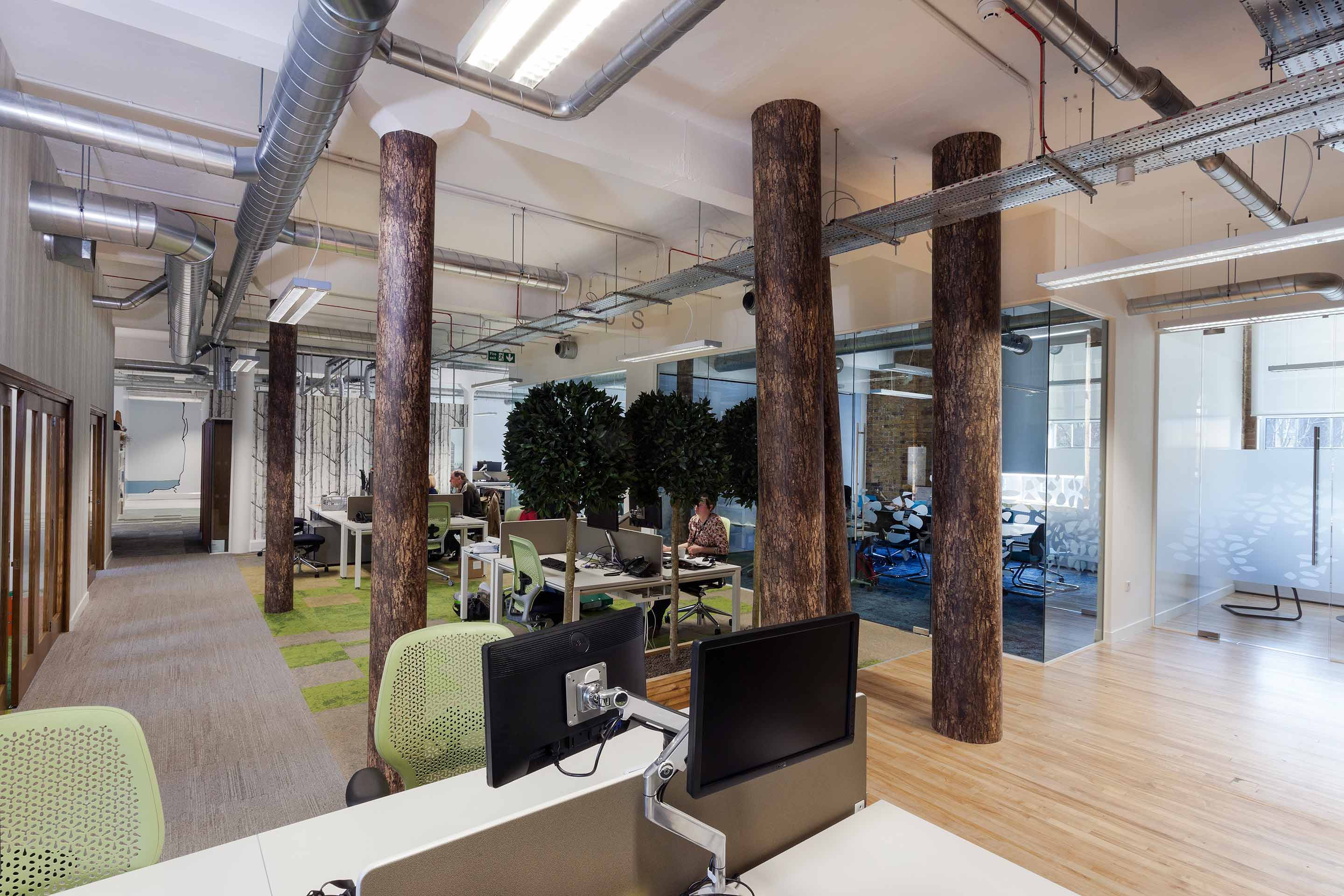 Biophilia interspersed throughout desking and workstations