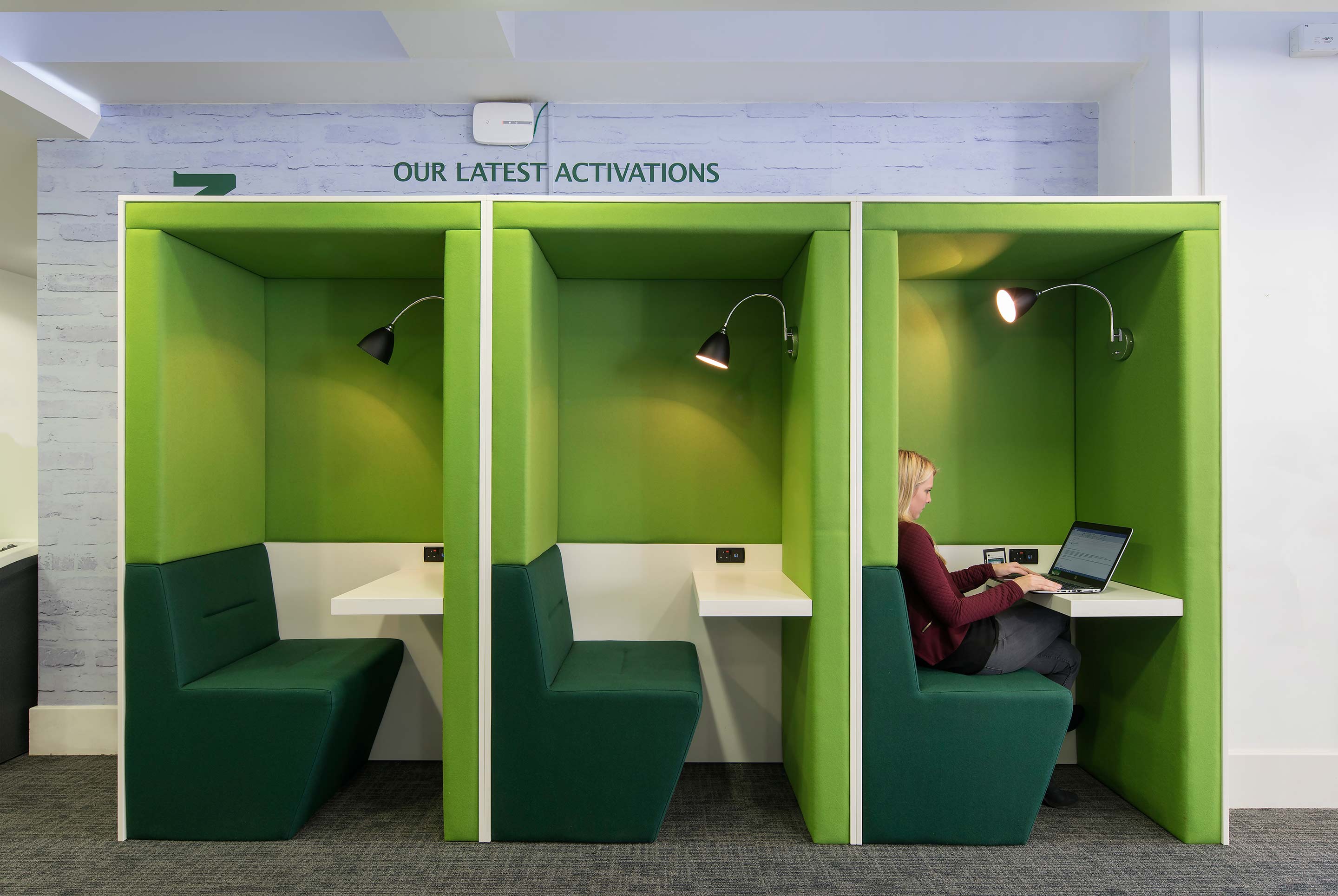 Focused work booths at Heineken's workplace