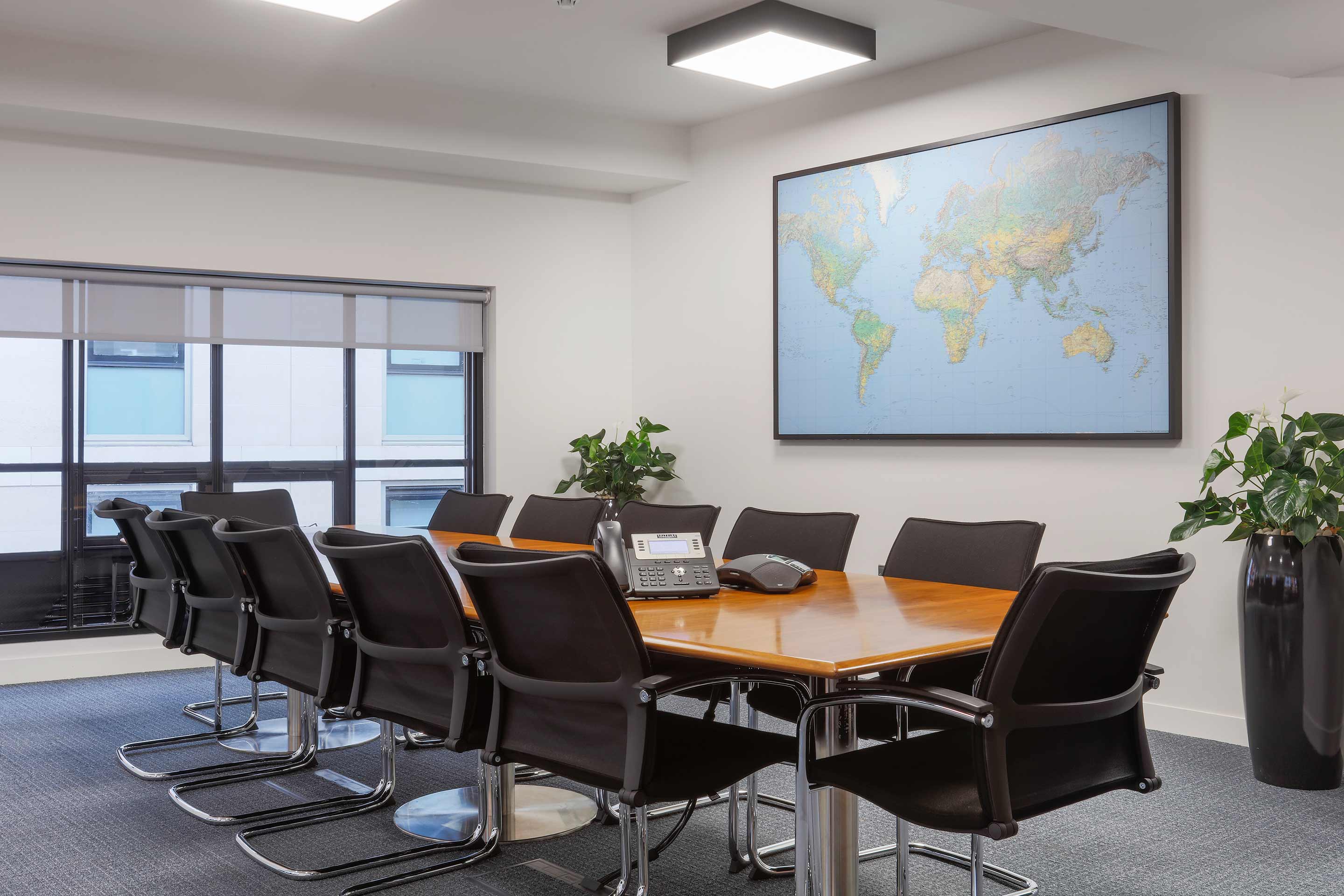 Interior of Mulvaney's boardroom with large wooden table