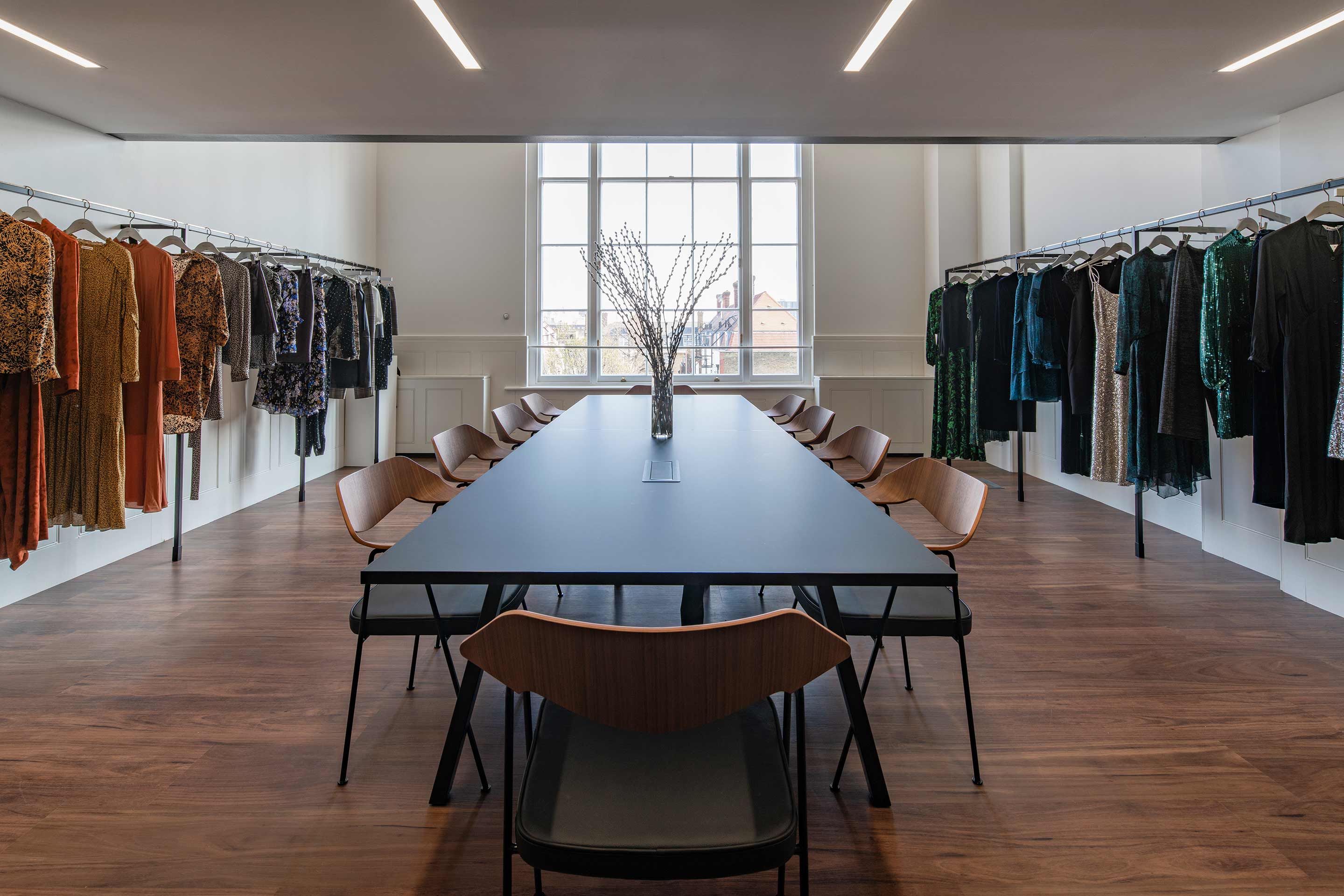 Large desk and seating in a meeting area