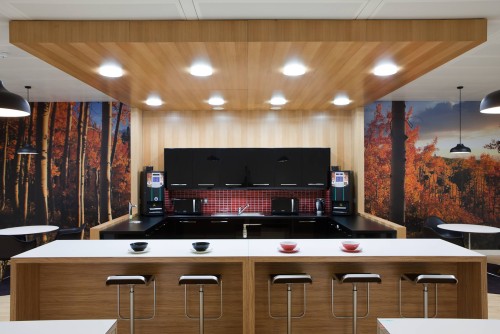 Bar-style seating in Baker Hughes kitchen area