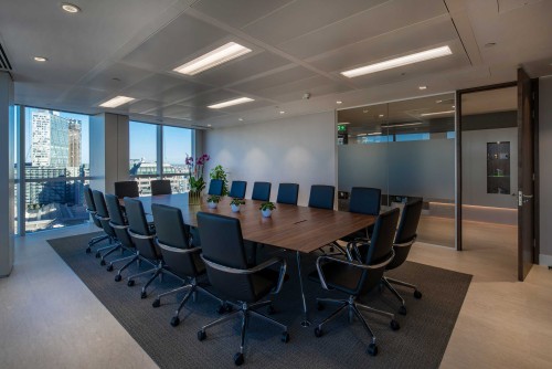 Large boardroom with leather seating for the Bank of Taiwan