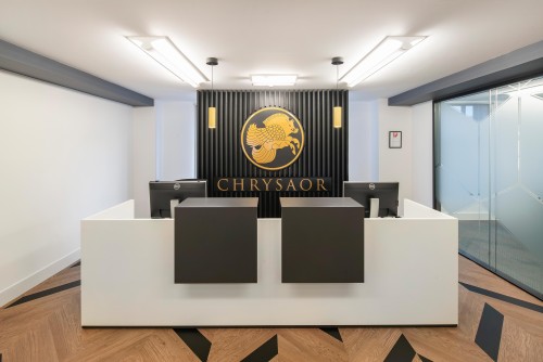 Chrysaor's front of house featuring their logo