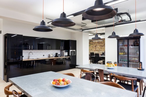 Suspended lighting in Kayak's new kitchen and tea point area