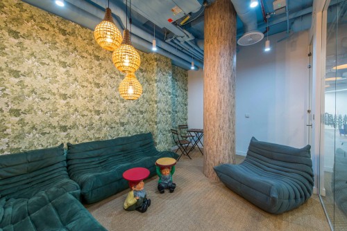Comfortable seating in a rainforest meeting room