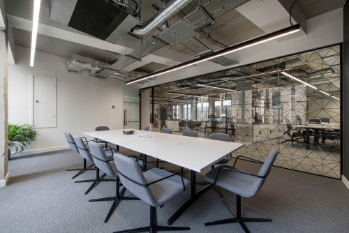 Glass paneled meeting room
